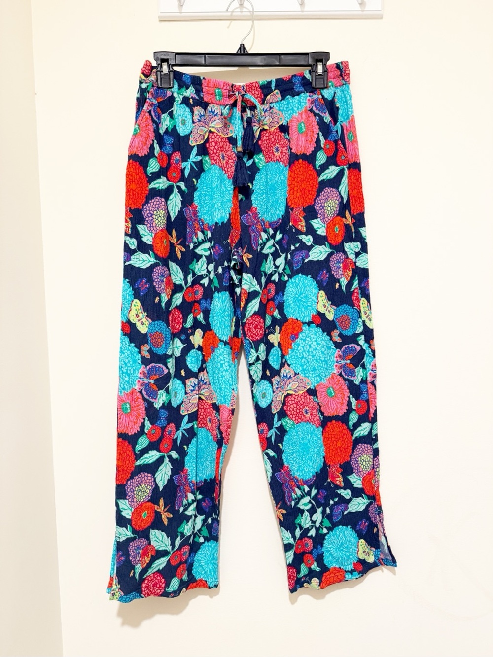 Talbots Navy Floral Drawstring Pants
